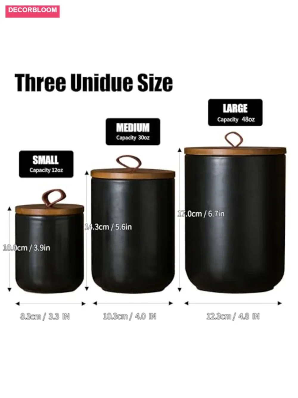 3-Piece Ceramic Canister Set with Bamboo Lids, Airtight Kitchen Food Storage